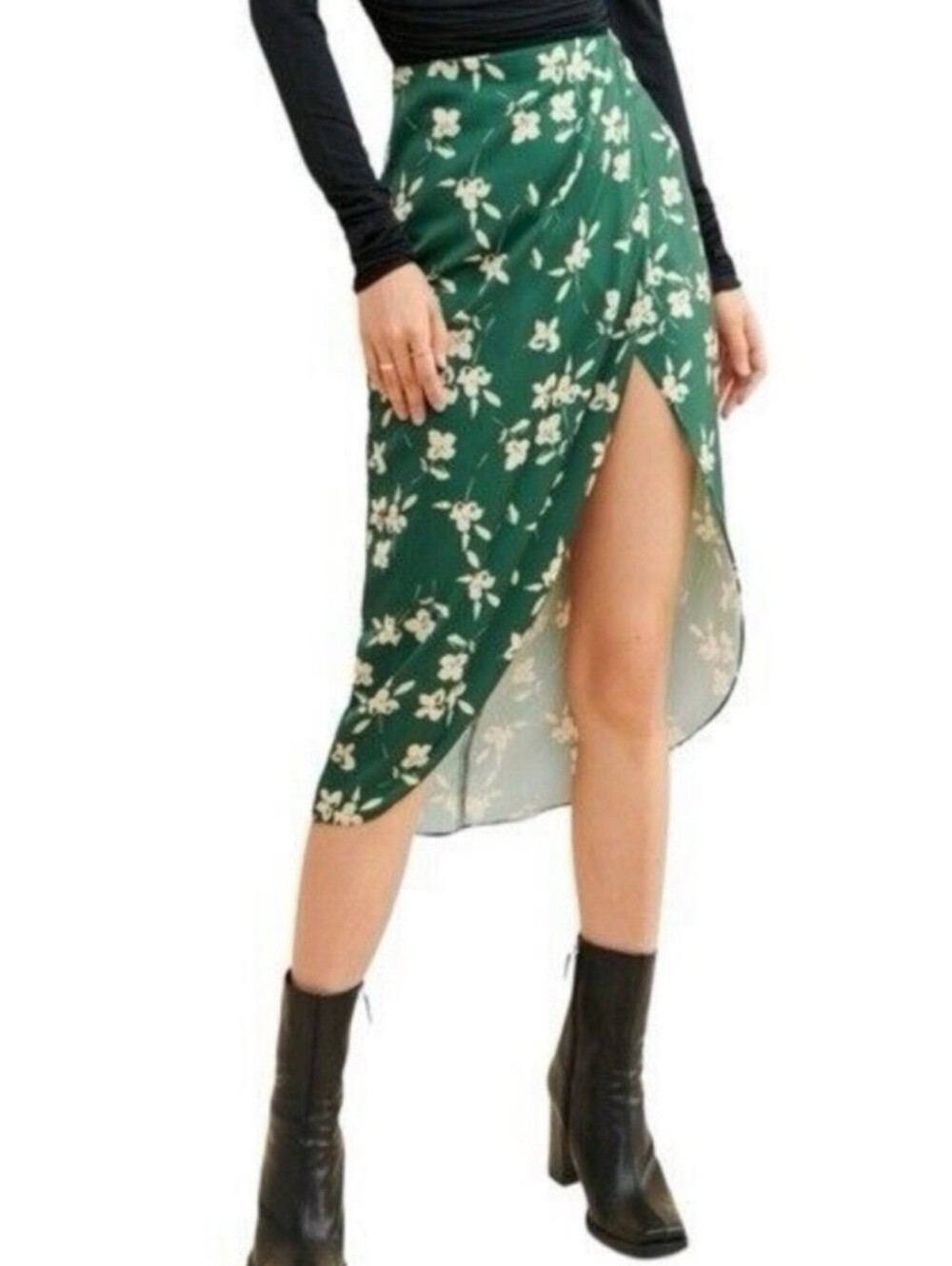 Urban Outfitters Green Floral Kelly Faux Wrap Midi Skirt S Tulip Whimsigoth Y2K